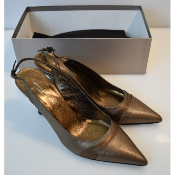 Adrienne Vittadini Bronze AIDA Heels Pointy Toe Size 9.5 New in Box Calf Print - Picture 1 of 10